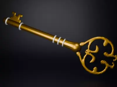 Golden Ornate Fantasy Key Game Ready  Low-poly 3D model