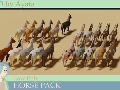 Low Poly Horses Pack Low-poly 3D model