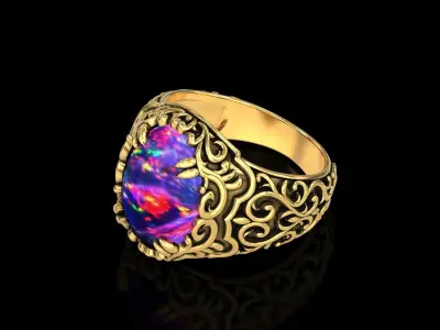 Antique Floral Carving Oval Ring V2 3D print model