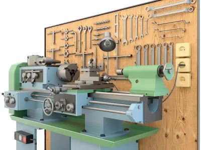 Lathe machine and garage tools 16 Items - Collection 1 3D model