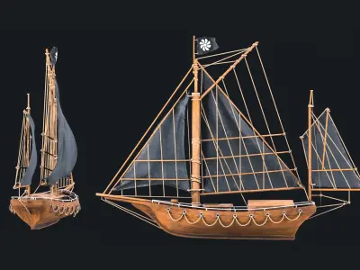 Old wooden ship 3D model