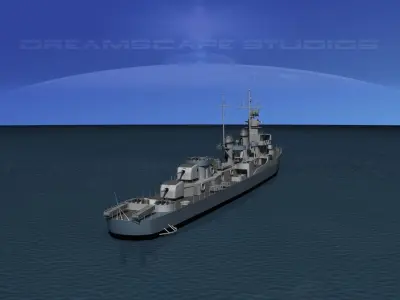 Fletcher Class Destroyer DD-514 USS Thatcher 3D model