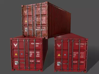 PBR 20 ft Shipping Cargo Container Version 1 - Red Low-poly 3D model