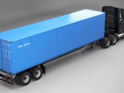 Generic Semi Truck with ISO Shipping Container Trailer 3D model