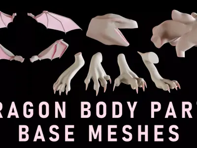 Dragon Body Parts Base Meshes Low-poly 3D model