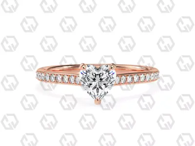Ring 54 Heart Shape Pave setting ring with Gems 3D print model