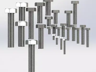 DIN 933 Hex Bolt Library M3 to M10 3D model