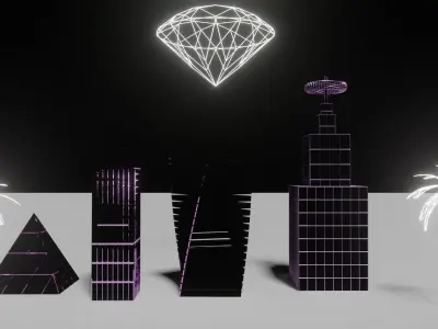Vaporwave City Presets Low-poly 3D model