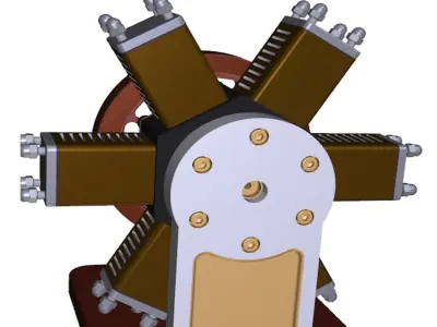6 cylinder radial engine Low-poly 3D model