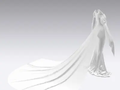 Wedding dress  fish tail detail belts watermelon slevee  Low-poly 3D model