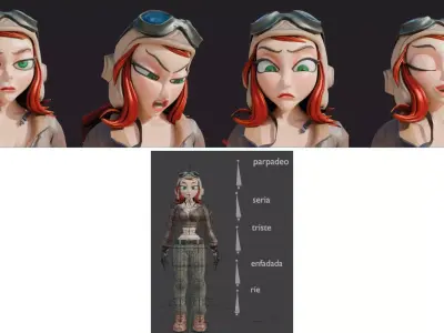 WWII Stylised female pilot Low-poly 3D model
