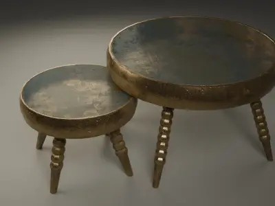 Round Table Set  PBR Textured Low-poly 3D model