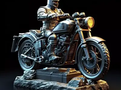 Armored Rider on Motorcycle Statue 3D Model 3D model