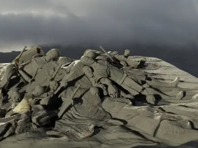 Battlefield aftermath with weapons 3D model