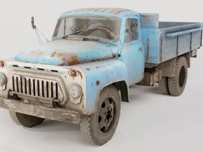 Post apocalypse trailer truck gaz 52 iv7 Low-poly 3D model