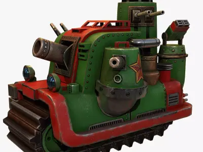 Avant-garde Steampunk Tank - Red Mechanic Low-poly 3D model