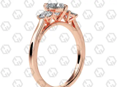 Ring 114 Heart Shape Cathedral shank 3 stone ring with round 3D print model