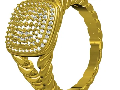 Antique Pave Diamond Setting Rope Shank Ring 3D print model