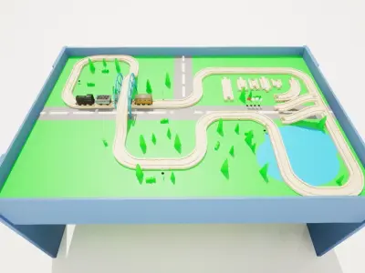 Train Set - Modular Train Track - Trains and Table  Low-poly 3D model