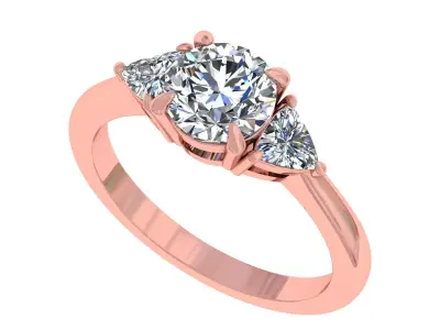 Round And Trillian 3 Stone Engagement Ring 3D print model