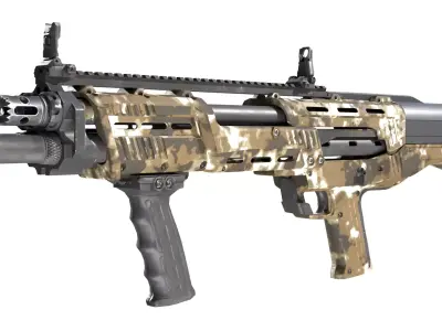 DP12 Shotgun Desert Camo texture Low-poly 3D model