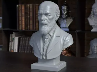 Fyodor Dostoevsky Bust Sculpture 3D Printabla STL File 3D print model
