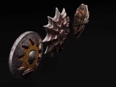 3 Stylized Fantasy Shields Set Low Poly Game ready Low-poly 3D model