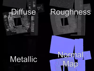 Circuit Chip Metallic model pack Low-poly 3D model