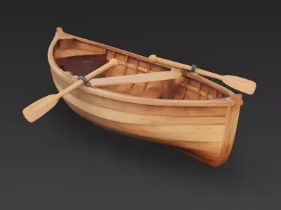 Realistic Wooden Rowboat 3D Model Low-poly 3D model