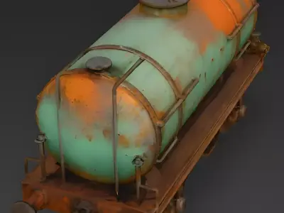 Wrecked Post-Apocalyptic Tanker Red Train 3d model Low-poly 3D model