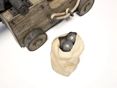  Pirate Cannon and Cannonball Sack Low-poly 3D model
