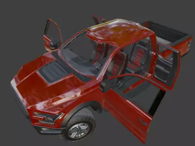 Pickup Truck Low-poly 3D model 5