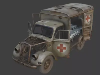 WWI Military Ambulance Wreckage 3d Low-poly 3D model