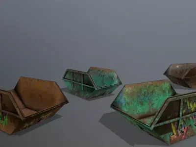 Dumpster three rusty metal boxes Low-poly 3D model