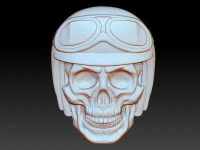 Bas-relief of anatomically correct skull in a motorcycle helm 3D print model