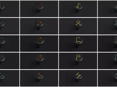 Forged Rivets Large Decorative Rune Elements 19 Pack 5 Textures Low-poly 3D model