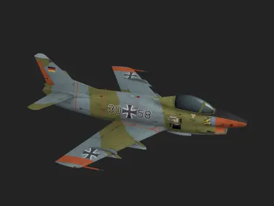 Italian aircraft  Fiat G-91 painted game model Low-poly 3D model Low-poly 3D model
