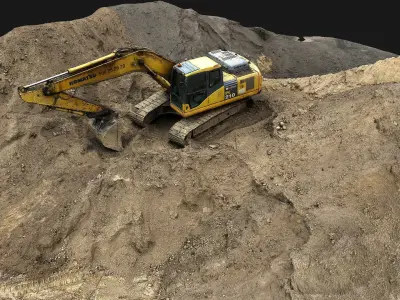 construction-site terrain sand piles machinery scan Low-poly 3D model