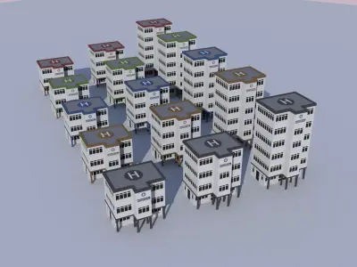 Cartoon Building Low Poly Building Commercial Hospital Low-poly 3D model