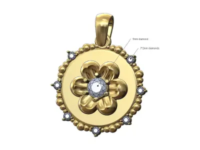 Diamond Florentine beaded pendant charm 3D print model