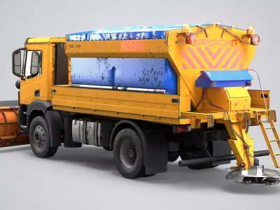 Aged Snow Plow Truck  Winter Service Vehicle with Plow Low-poly 3D model