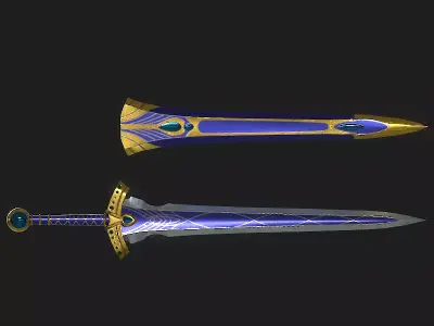 Fantasy Medieval Sword with Scabbard Stylized PBR  Low-poly 3D model