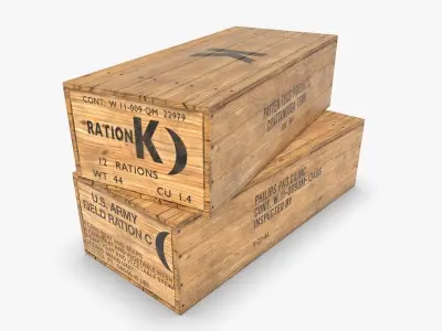 US K and C Rations wooden crate WWII Low-poly 3D model