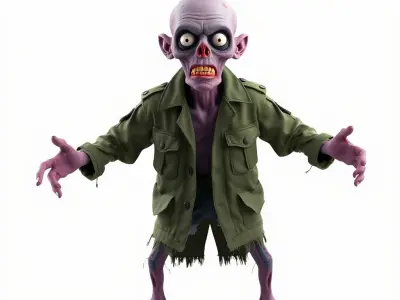 Zombie Soldier D Character Animated Purple Undead with Milita... Low-poly 3D model