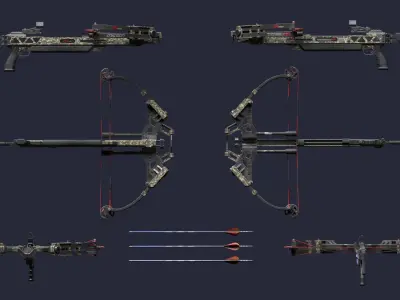 Crossbow and arrows Low-poly 3D model