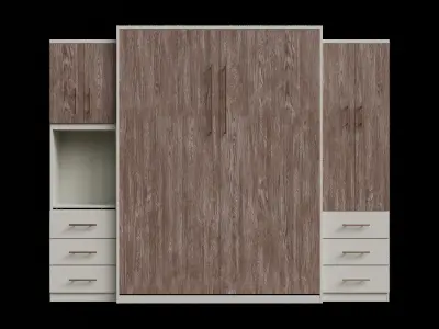 White Cabinet Brown Wood Wall Bed Closed 3D model