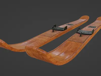 Historical Ski Low-poly 3D model