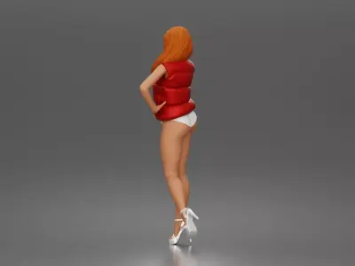 Woman poses flirtatiously wearing puffer vest bottoms 3D print model