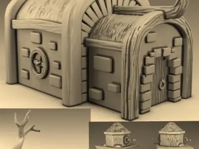 The barn and the tree 3D print model