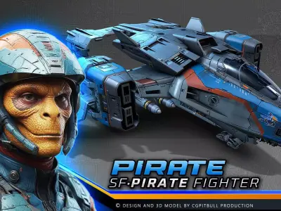 SF Modular Pirate Fighter  Low-poly 3D model